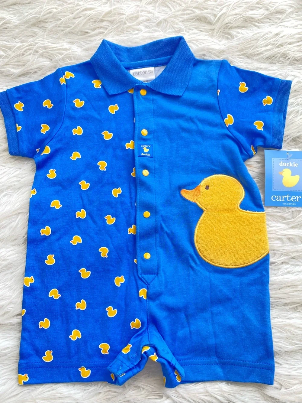 Carter's | Blue and Yellow Duck Polo Romper One Piece
